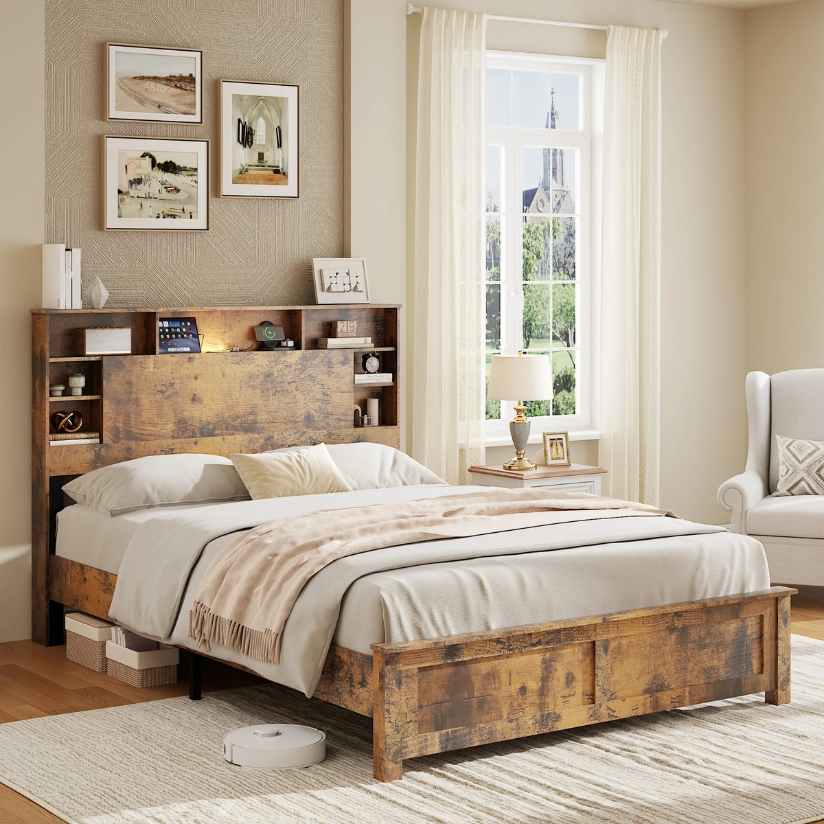 Merehaven Storage Platform Bed with LED Headboard