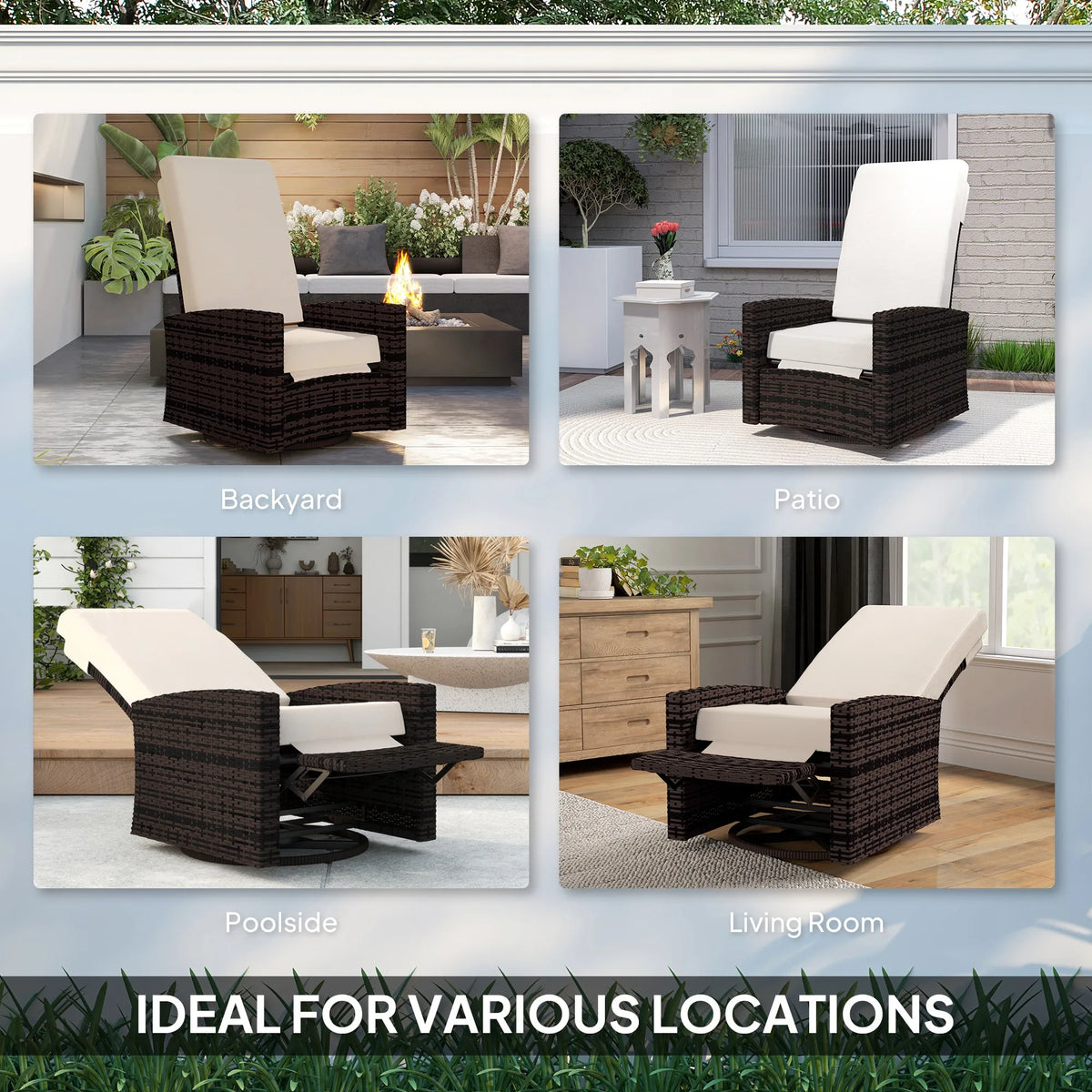 Marlisse Wicker Swivel Recliner - Khaki