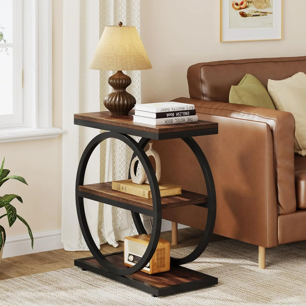 Alden Round Frame End Table with Storage Shelf
