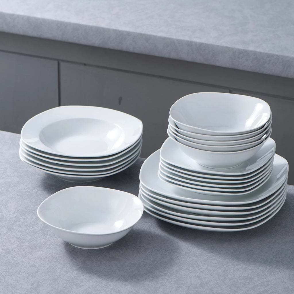 MALACASA Elisa White Porcelain Dinnerware Set – 24 Pieces, Service for 6