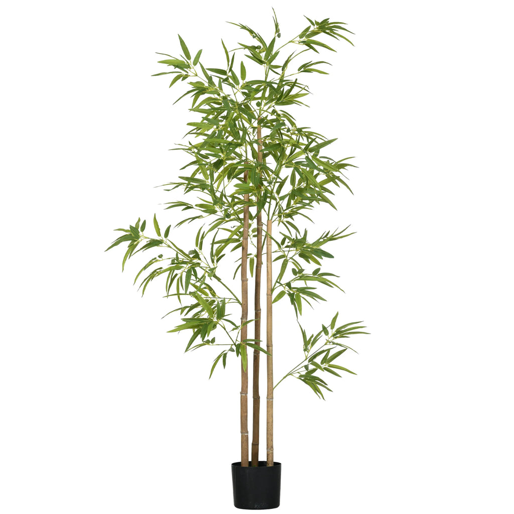 Arusha artificial bamboo-style tree with three tan trunks and a black nursery pot