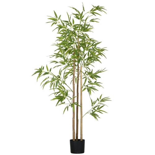 Arusha artificial bamboo-style tree with three tan trunks and a black nursery pot