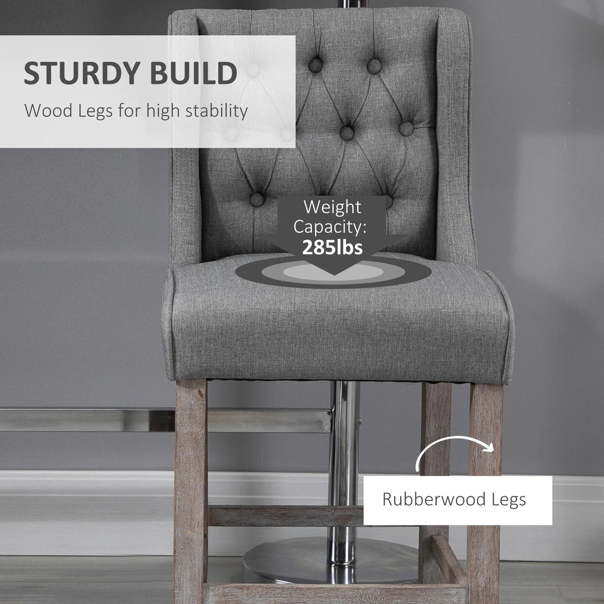 Tuftora wood frame and protective foot-pad detail graphic