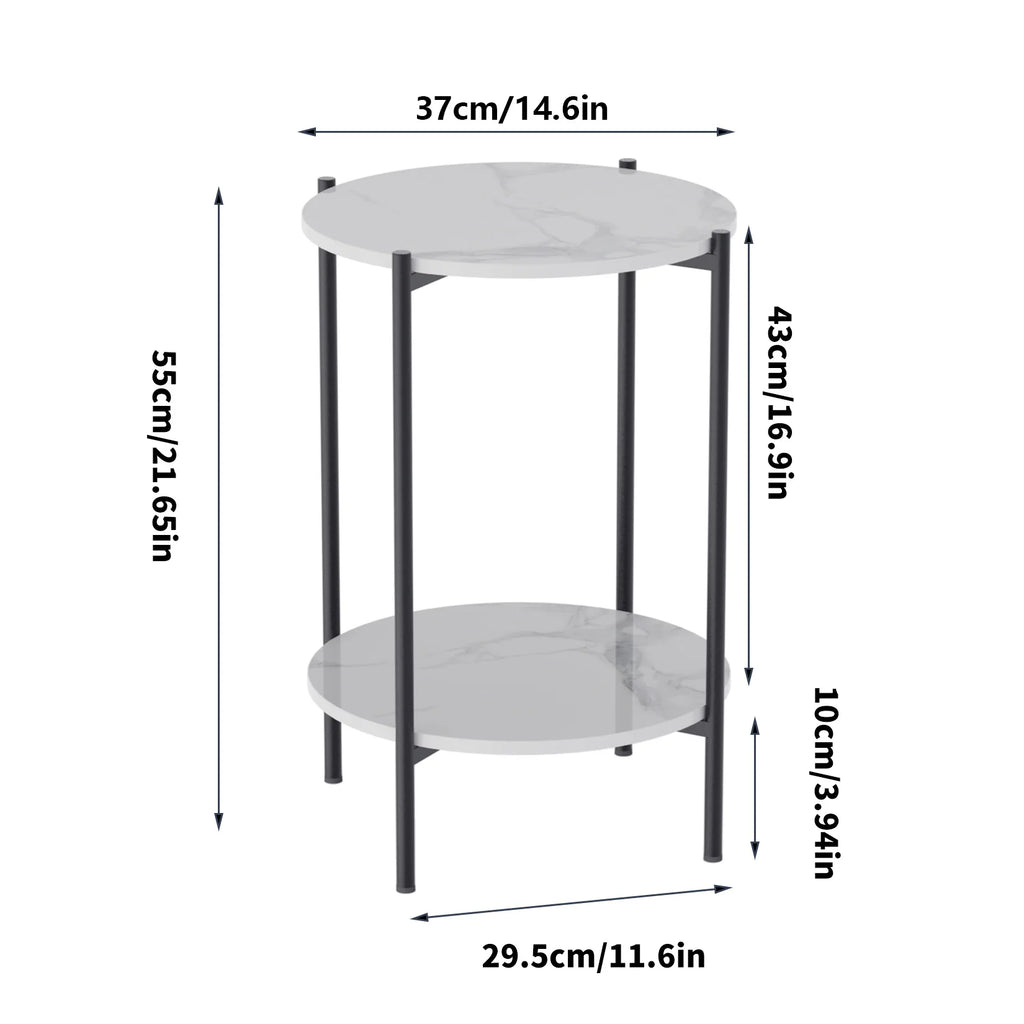 Small round table with dimensions labeled on a white background