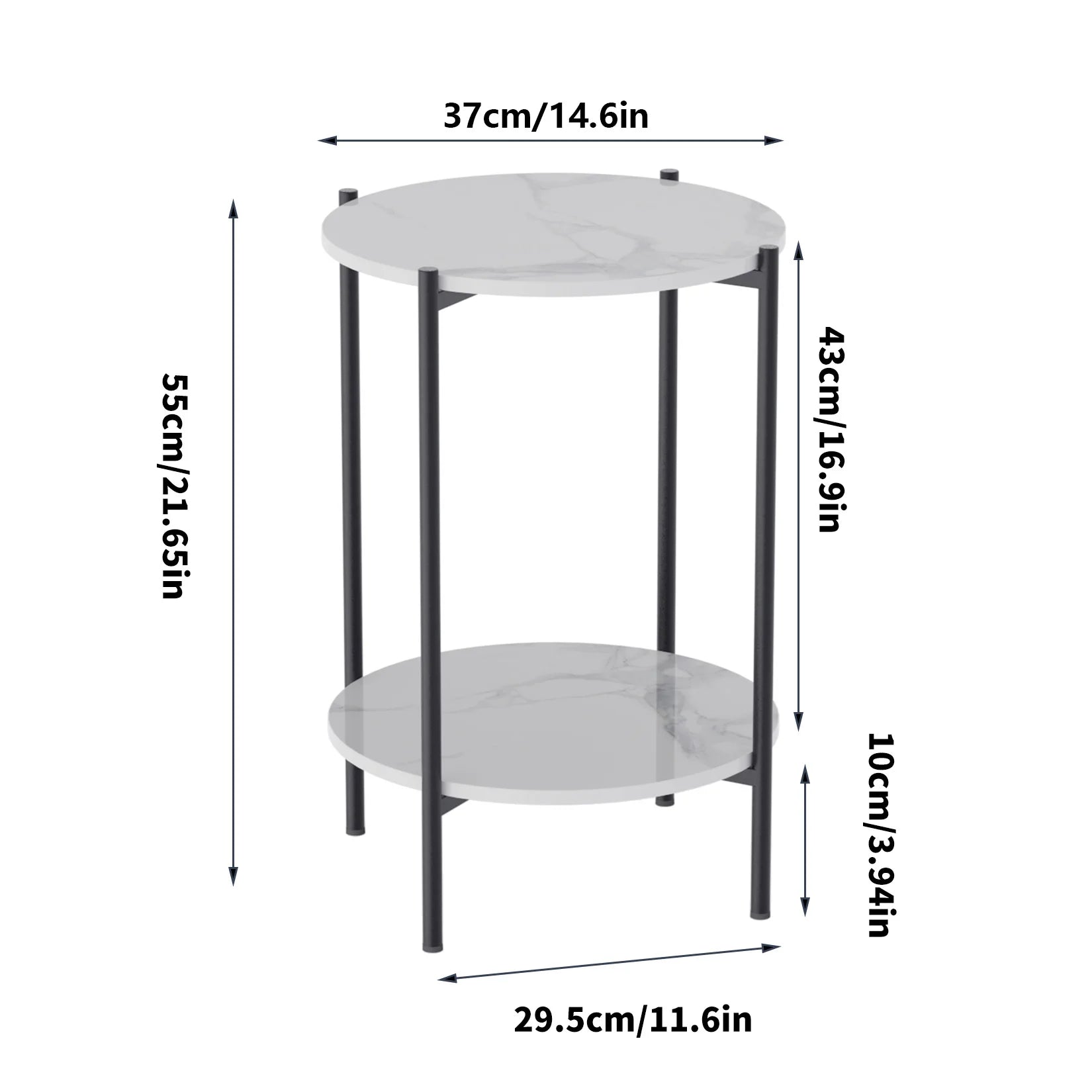 Small round table with dimensions labeled on a white background