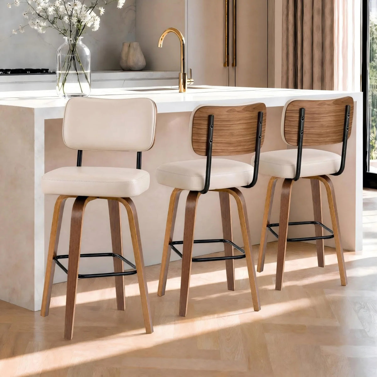 Ravello Bentwood Swivel Counter Stools, Set of 3