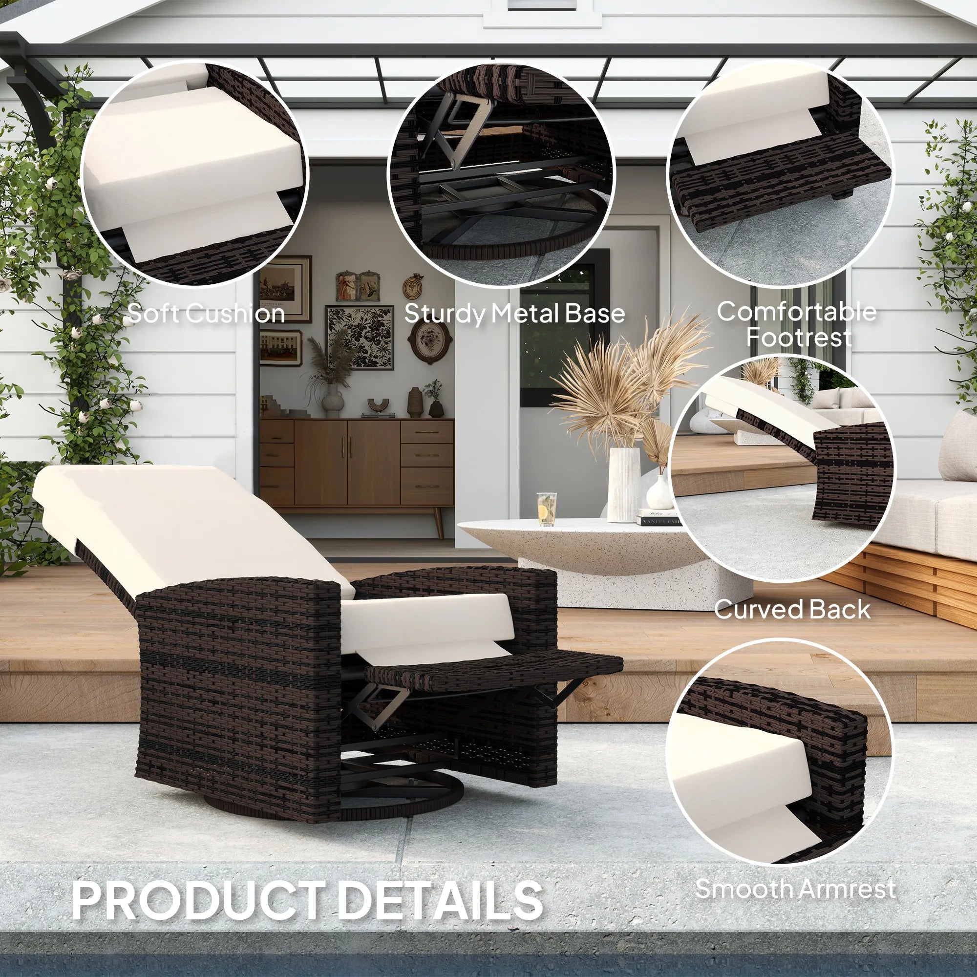 Sablebrook Rattan Swivel Recliner – Khaki