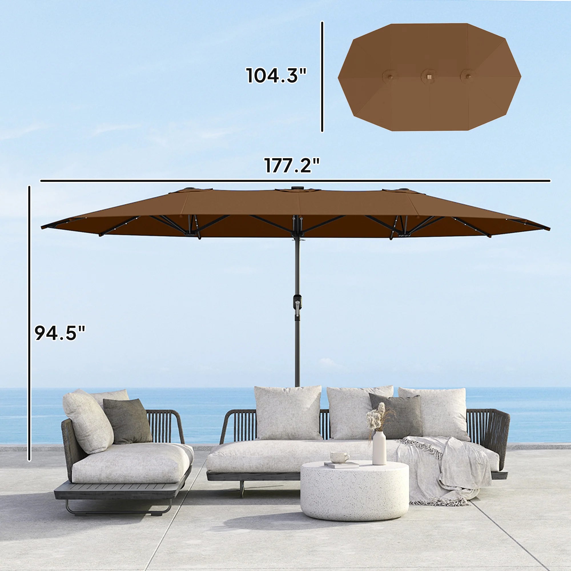 Virello 15' Solar LED Double-Sided Patio Umbrella – Coffee