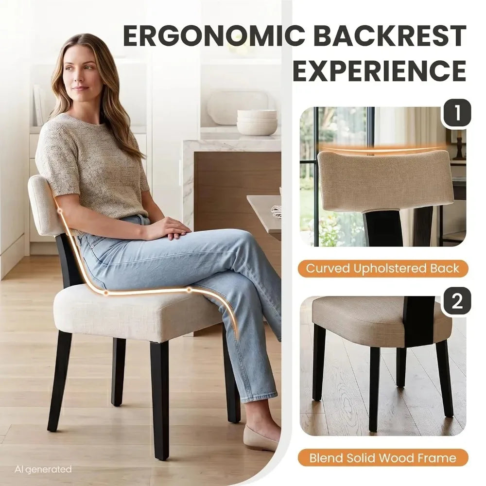 Sevrin curved upholstered backrest and dark-finished wood frame details