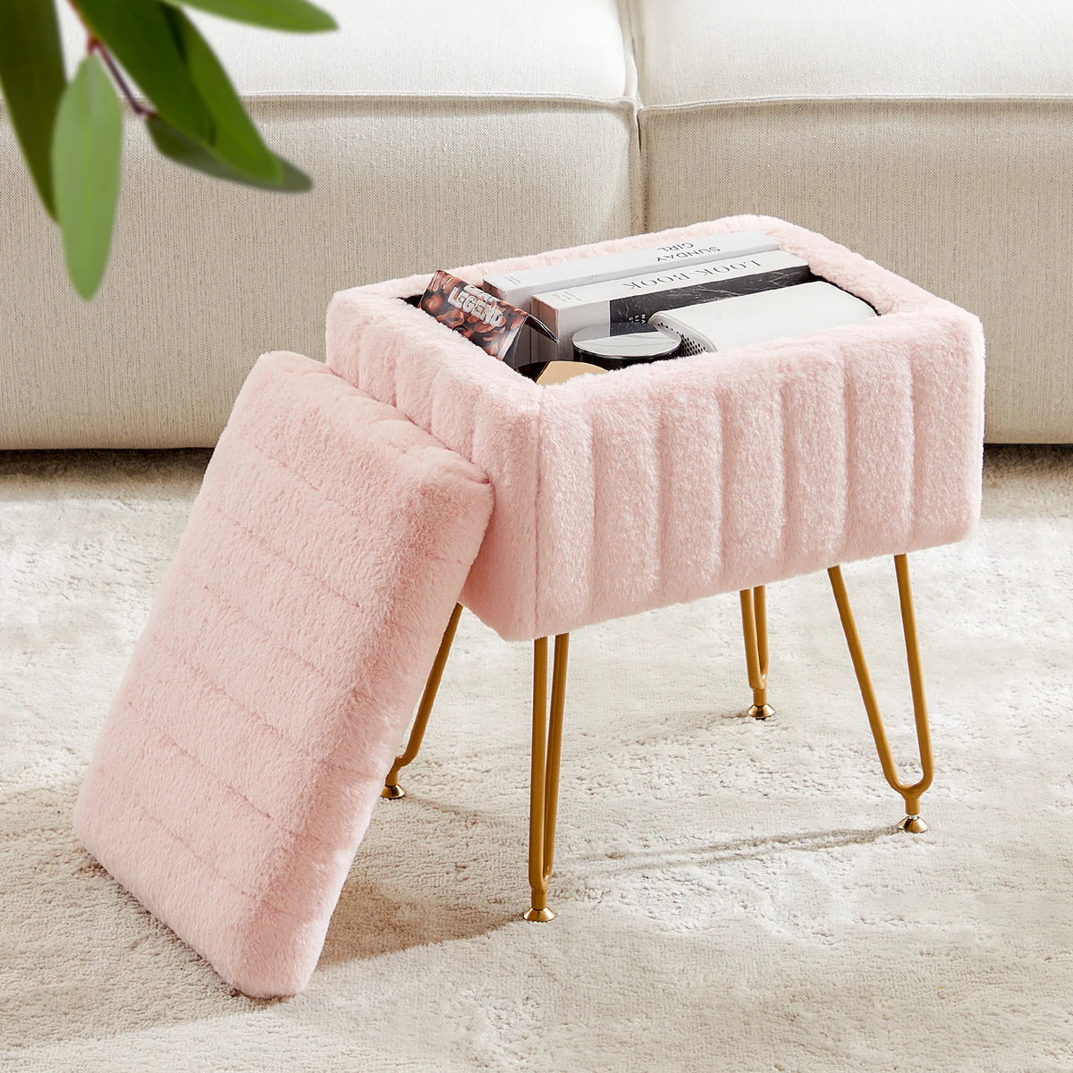 Museecho Faux-Fur Storage Ottoman