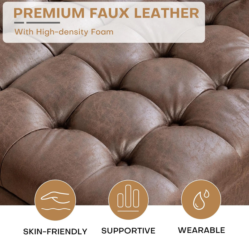 Hearthlift Dark Brown faux-leather upholstery and padded button-tufted surface close-up.