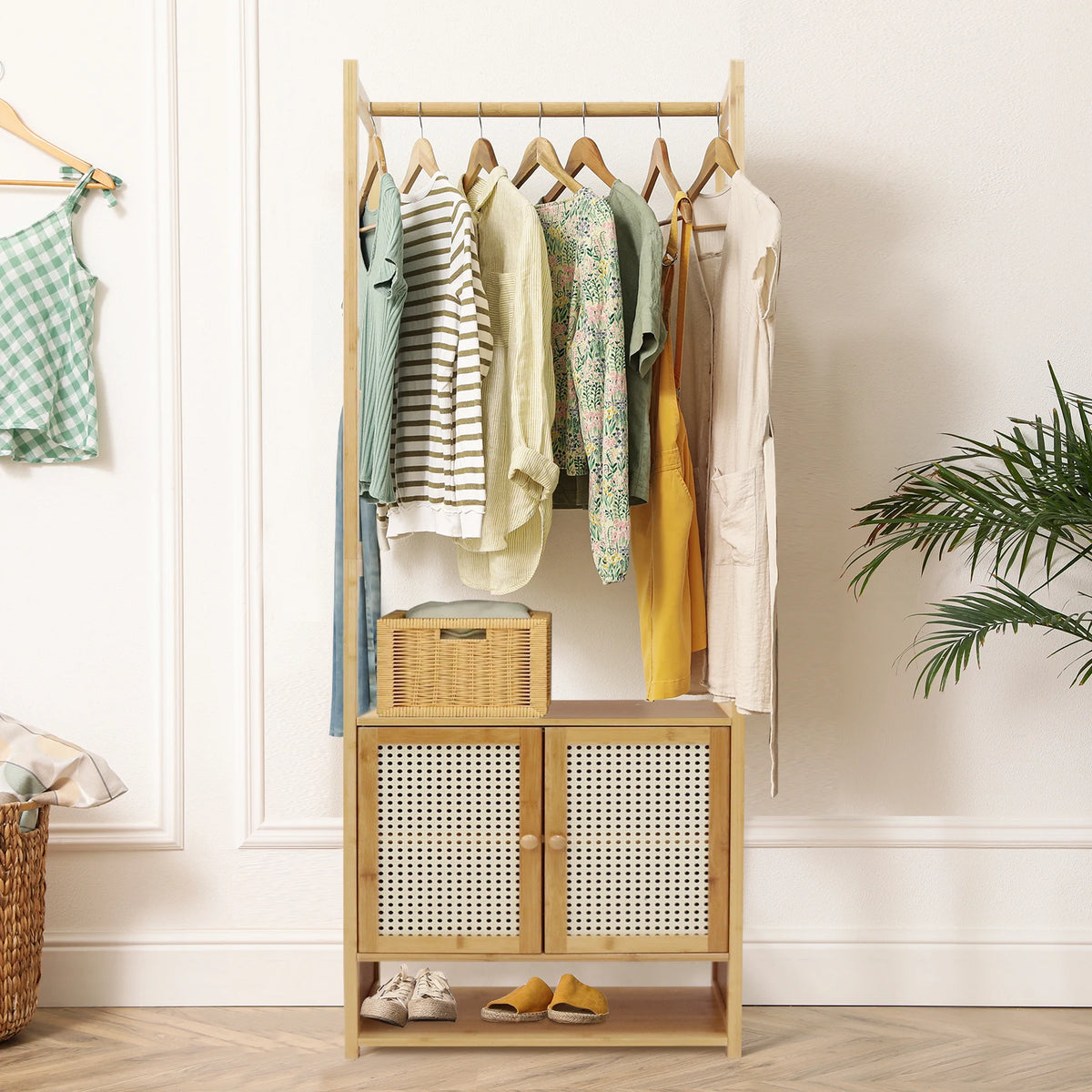 Bramwell Bamboo Garment Rack with Cabinet