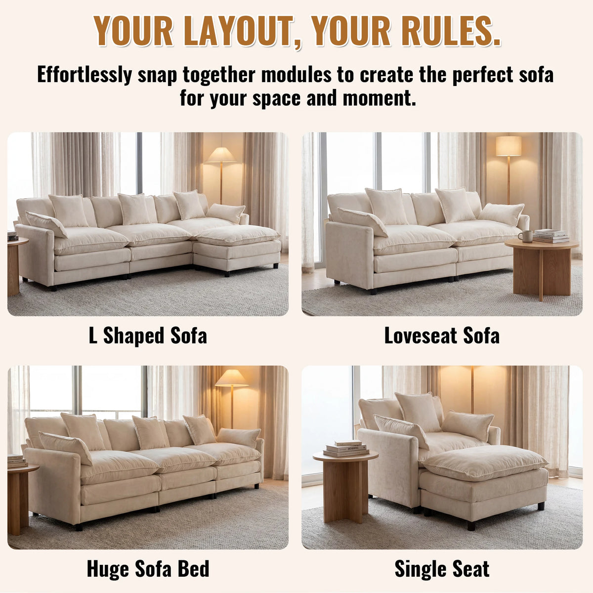 Rosecote Chenille Modular Sectional with Ottoman