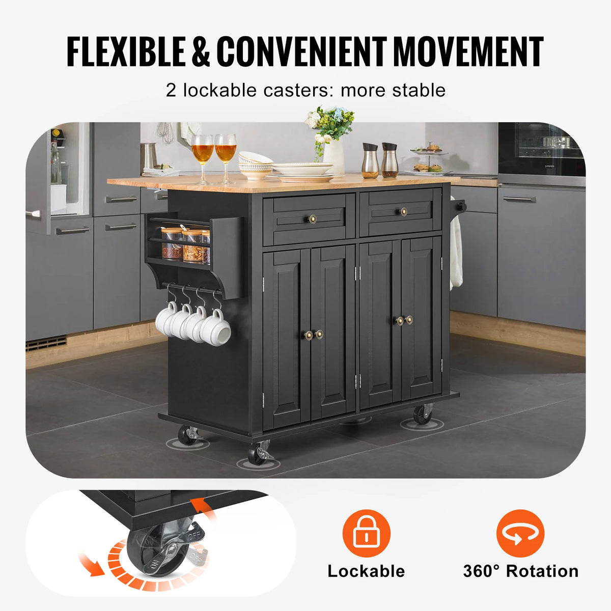 Feathercharm Rolling Kitchen Island