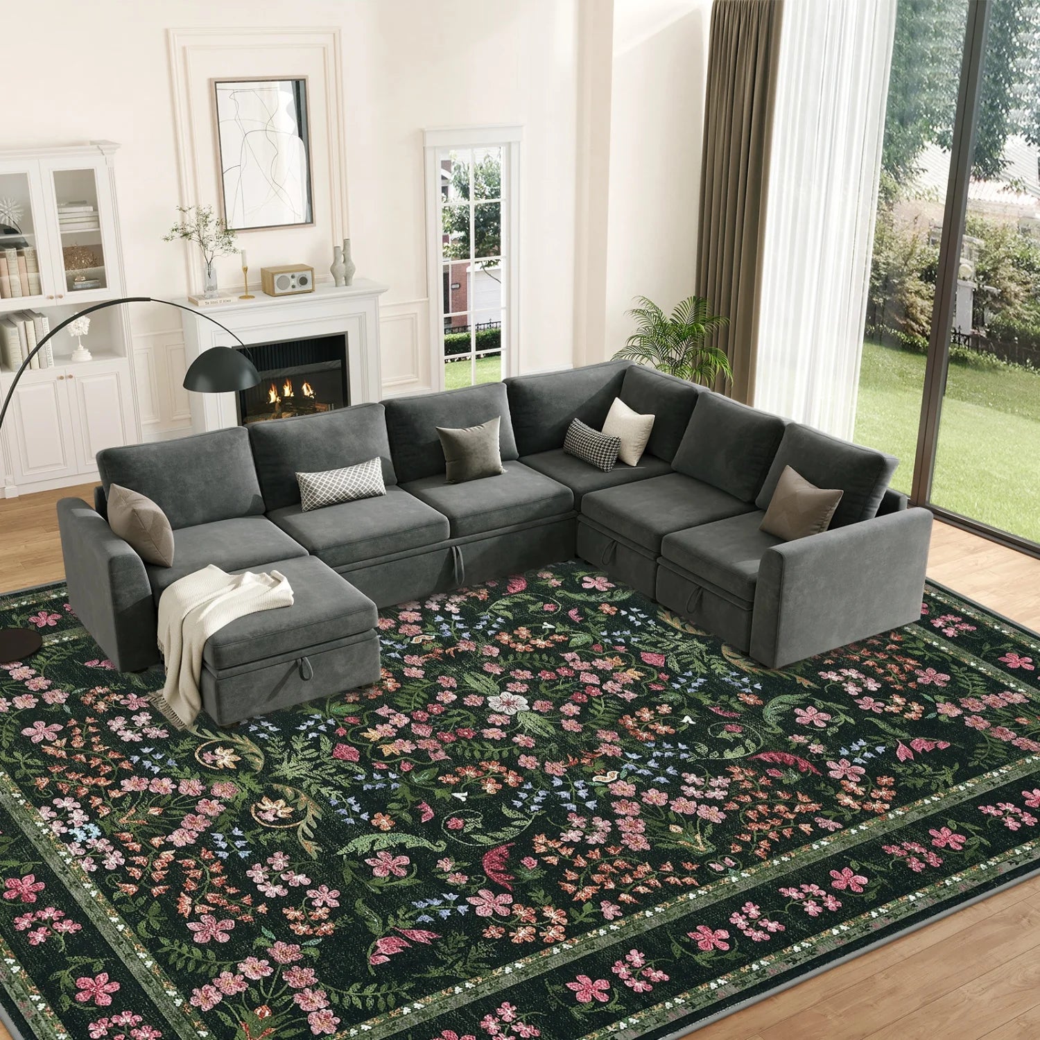 Vireya Washable Floral Area Rug