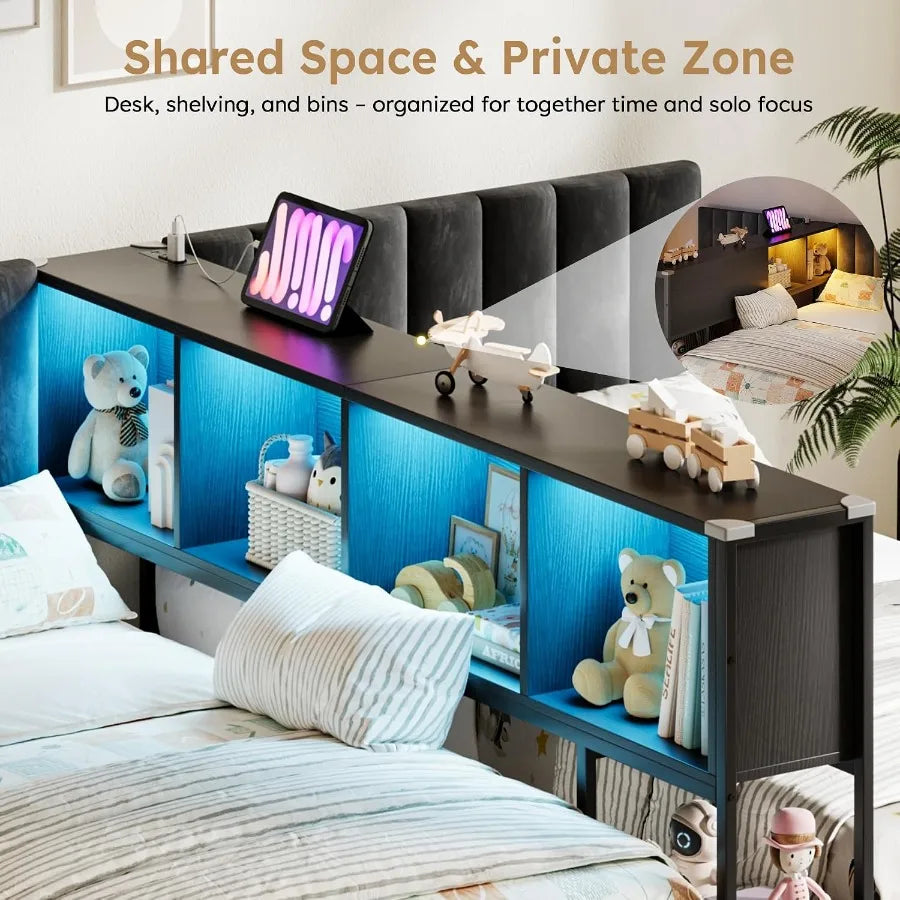 Central storage divider with display surface and illuminated cubbies