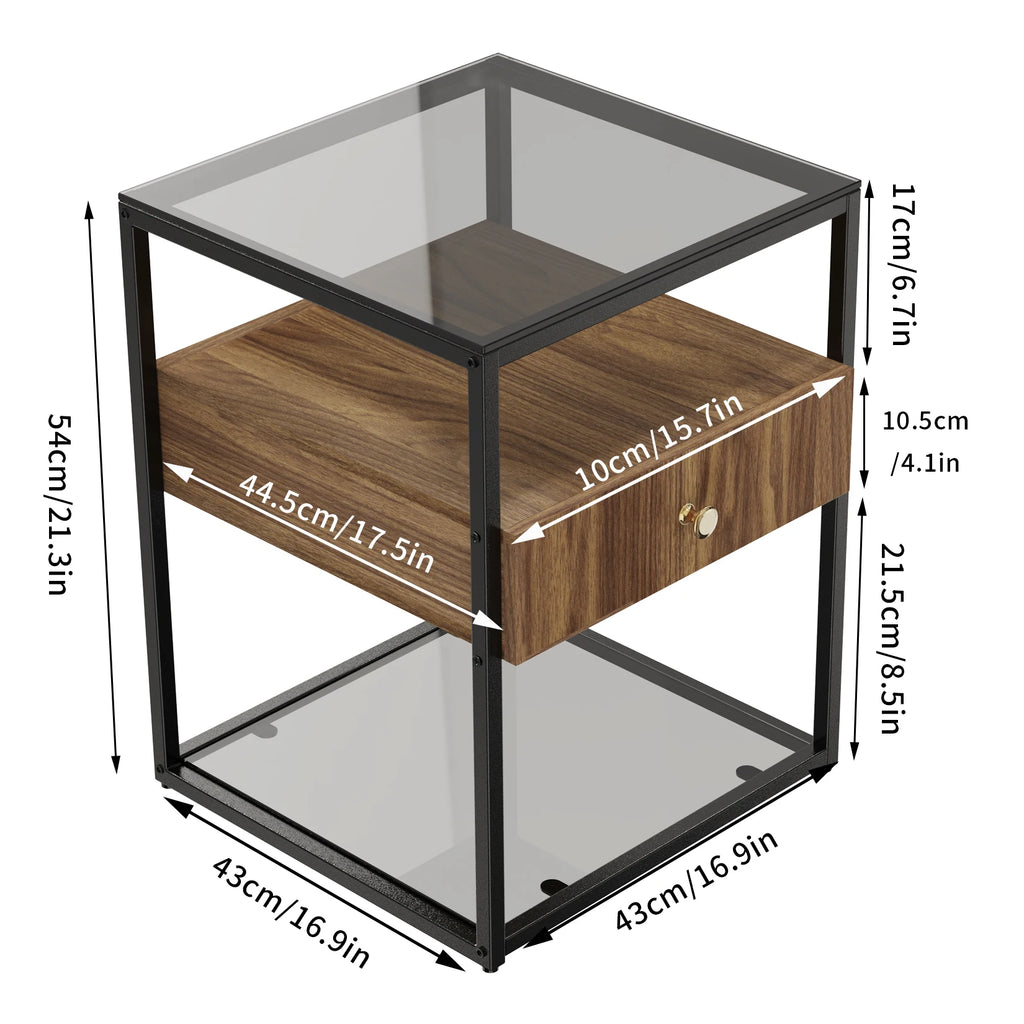 Side table with dimensions labeled on a white background
