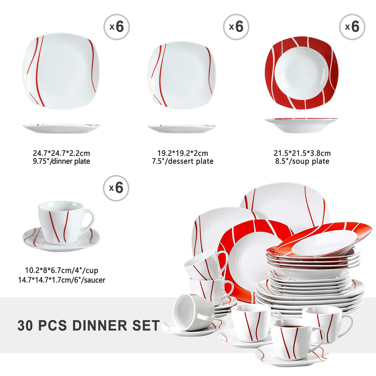 MALACASA Felisa 30-Piece Dinnerware Set