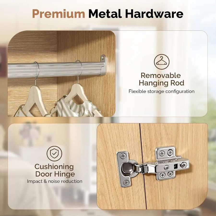 Hanging-rod and cushioned hinge hardware