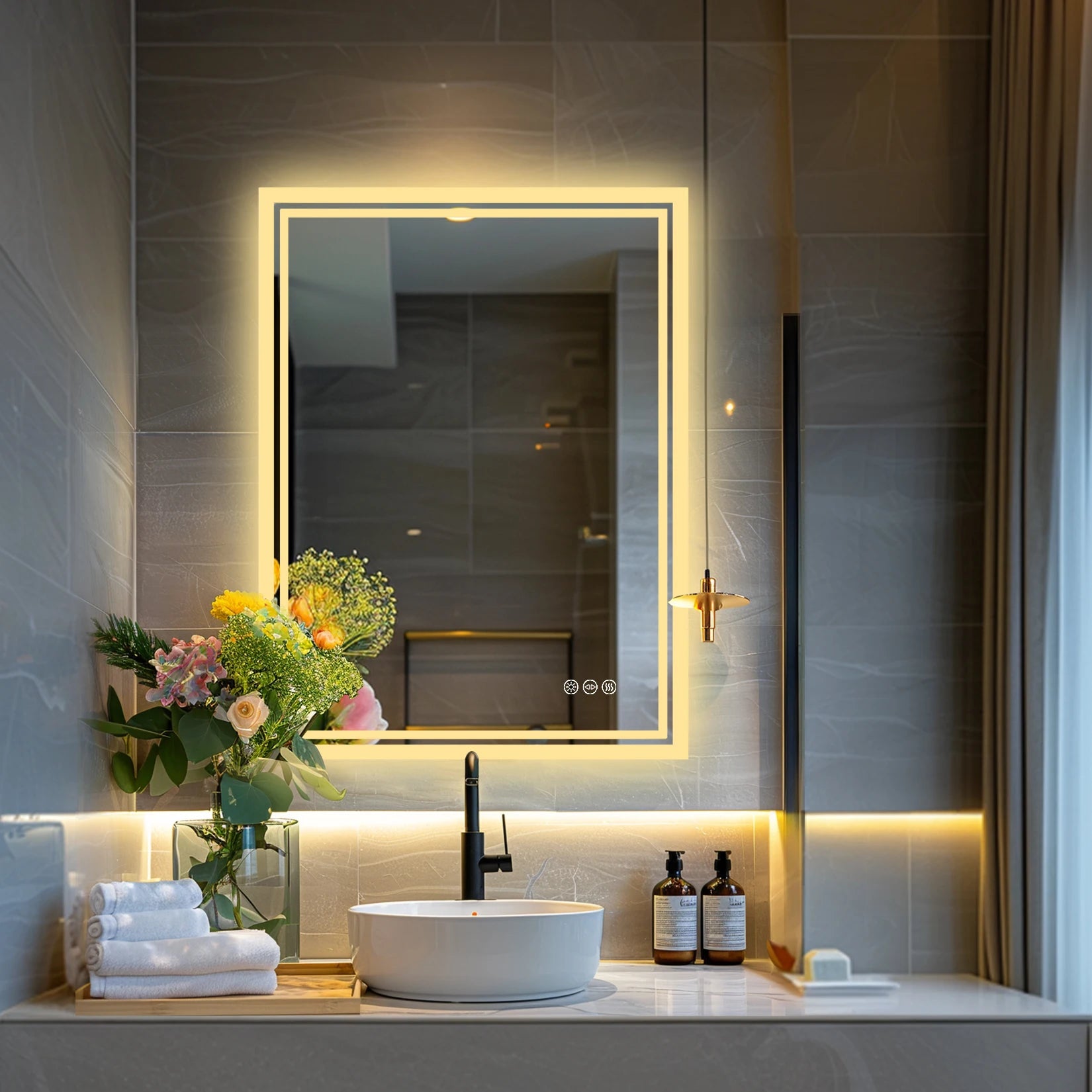 Aurora LED Rectangle Bathroom Mirror with Anti-Fog and Dimmable Light