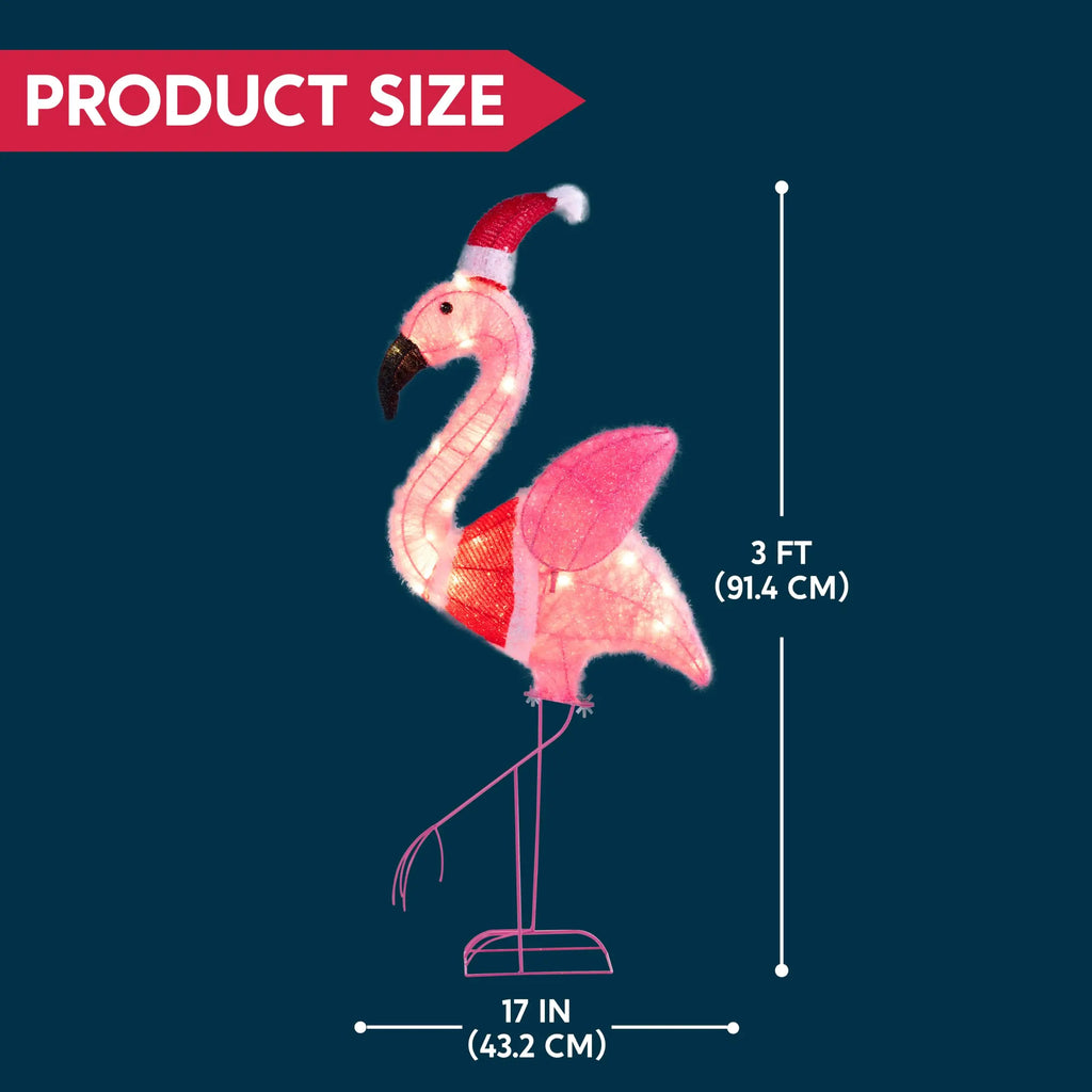 Rosalume flamingo size diagram showing 36-inch height including the hat and a 17-inch side-profile span