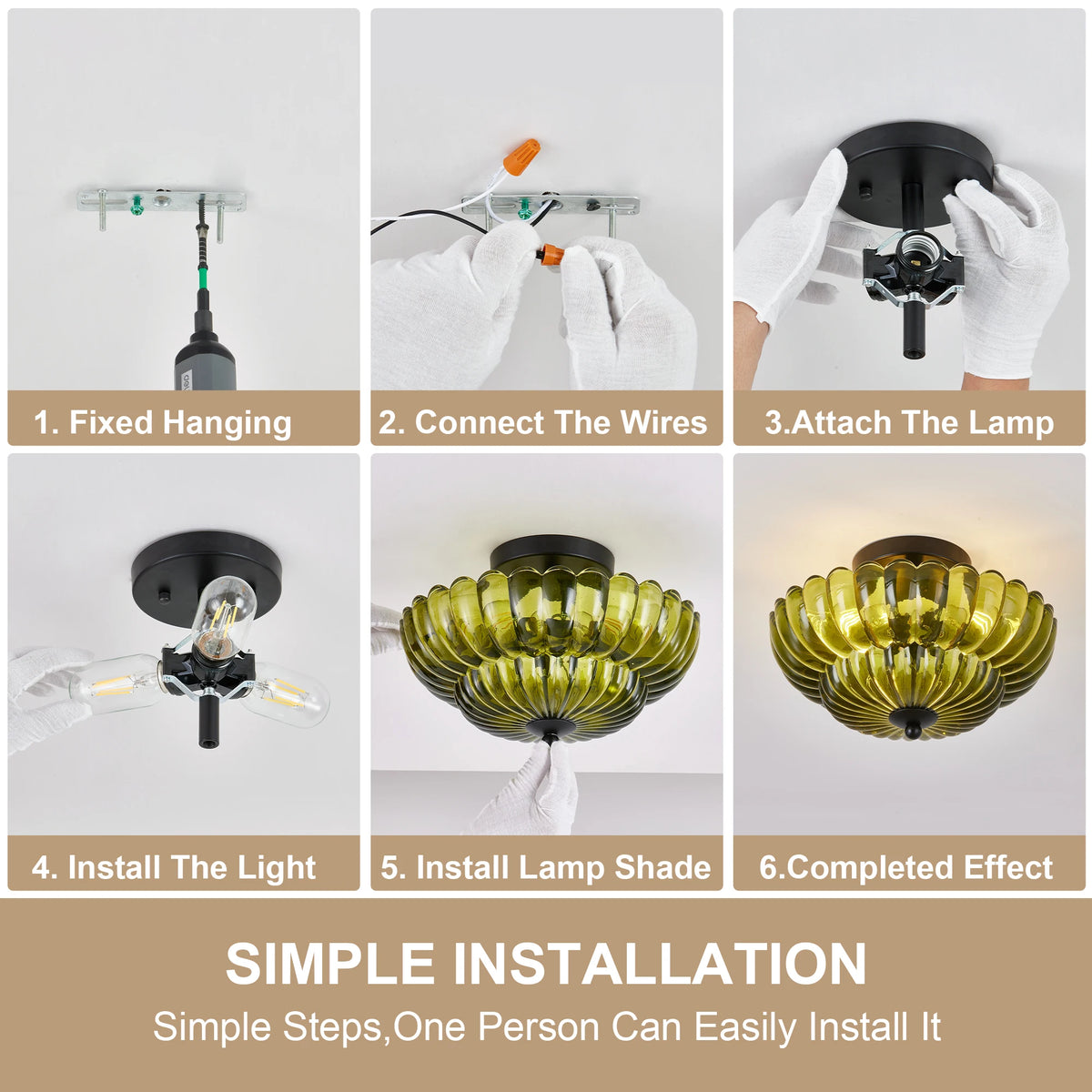 Florwick Green Glass Ceiling Light