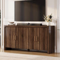 Cloudlark walnut-look four-door sideboard with gold-tone handles beneath a wall-mounted television