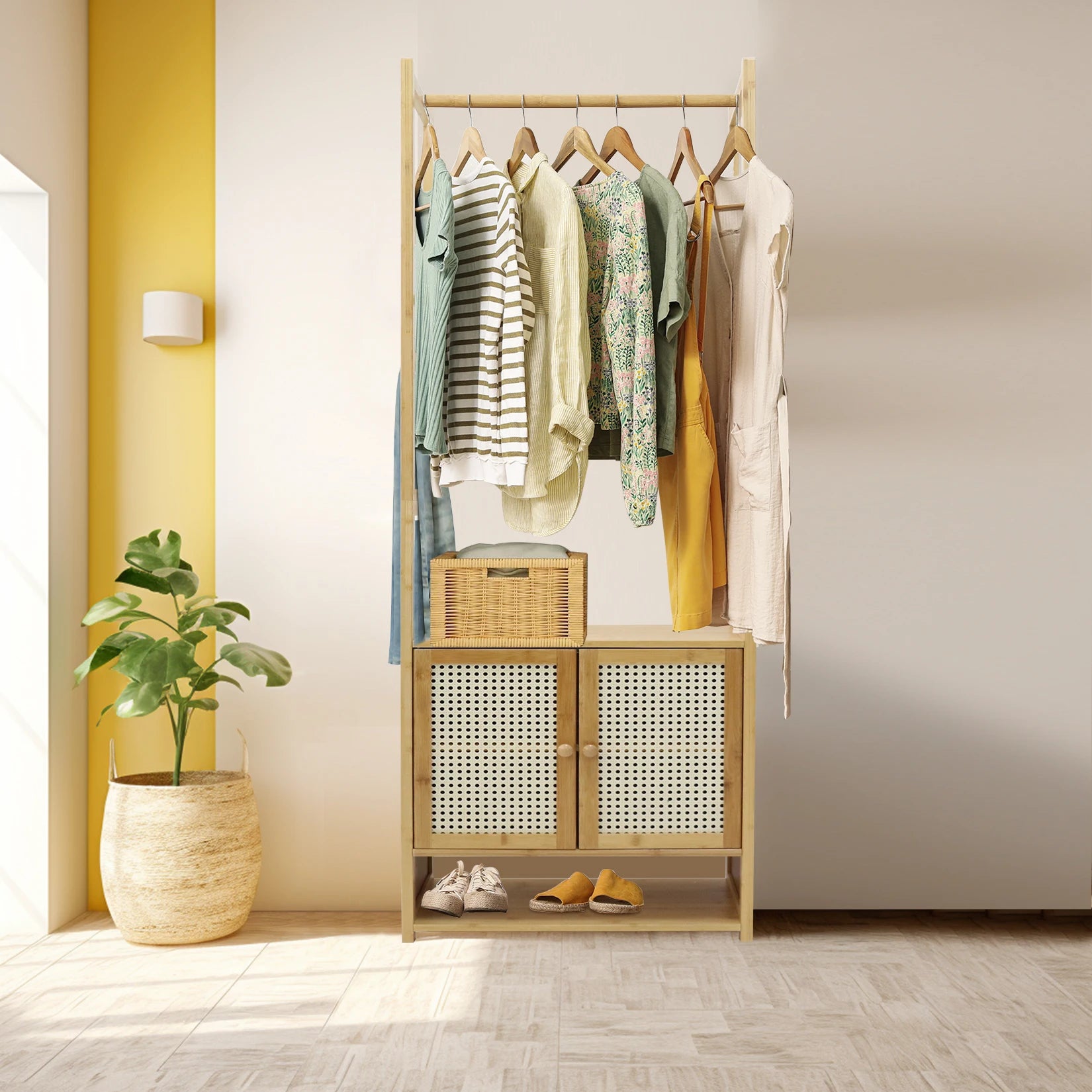 Bramwell Bamboo Garment Rack with Cabinet
