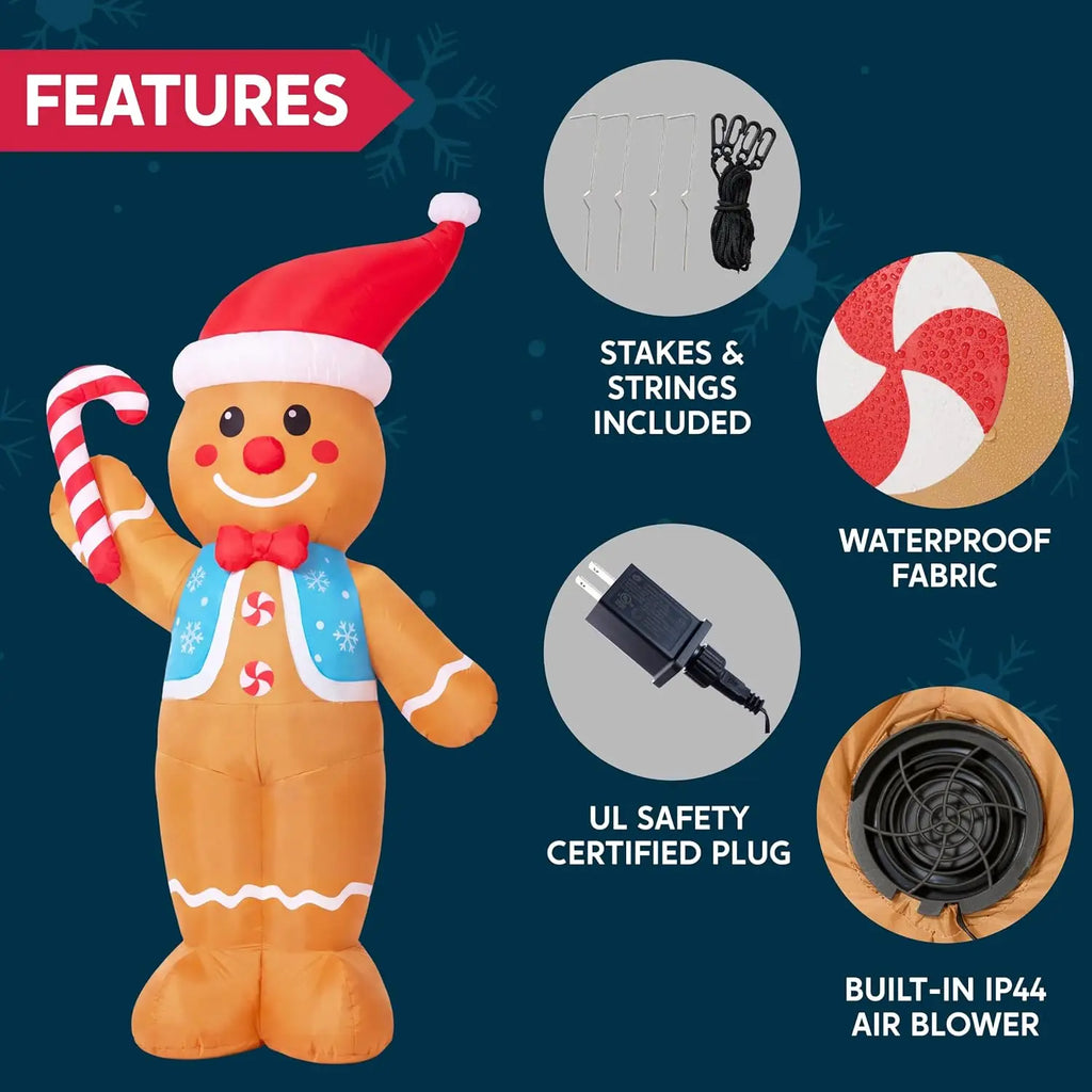 Pepperbow inflatable fabric, built-in blower, power adapter and outdoor anchoring accessories.