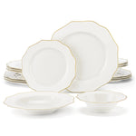 Load image into Gallery viewer, MALACASA LOTUS 16-Piece White Ceramic Dinnerware Set with Gold Rim
