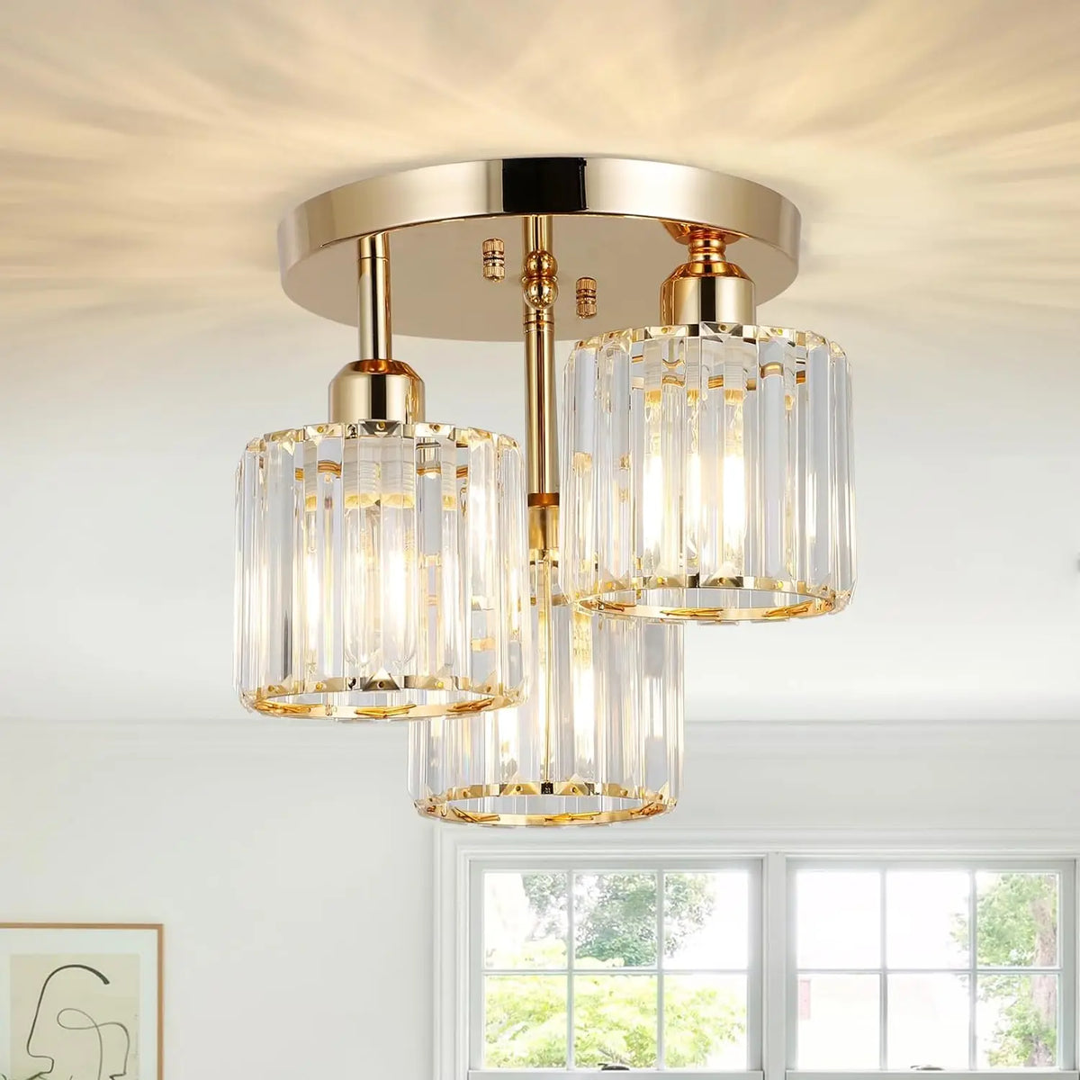 Aureglass Three-Light Crystal Ceiling Fixture