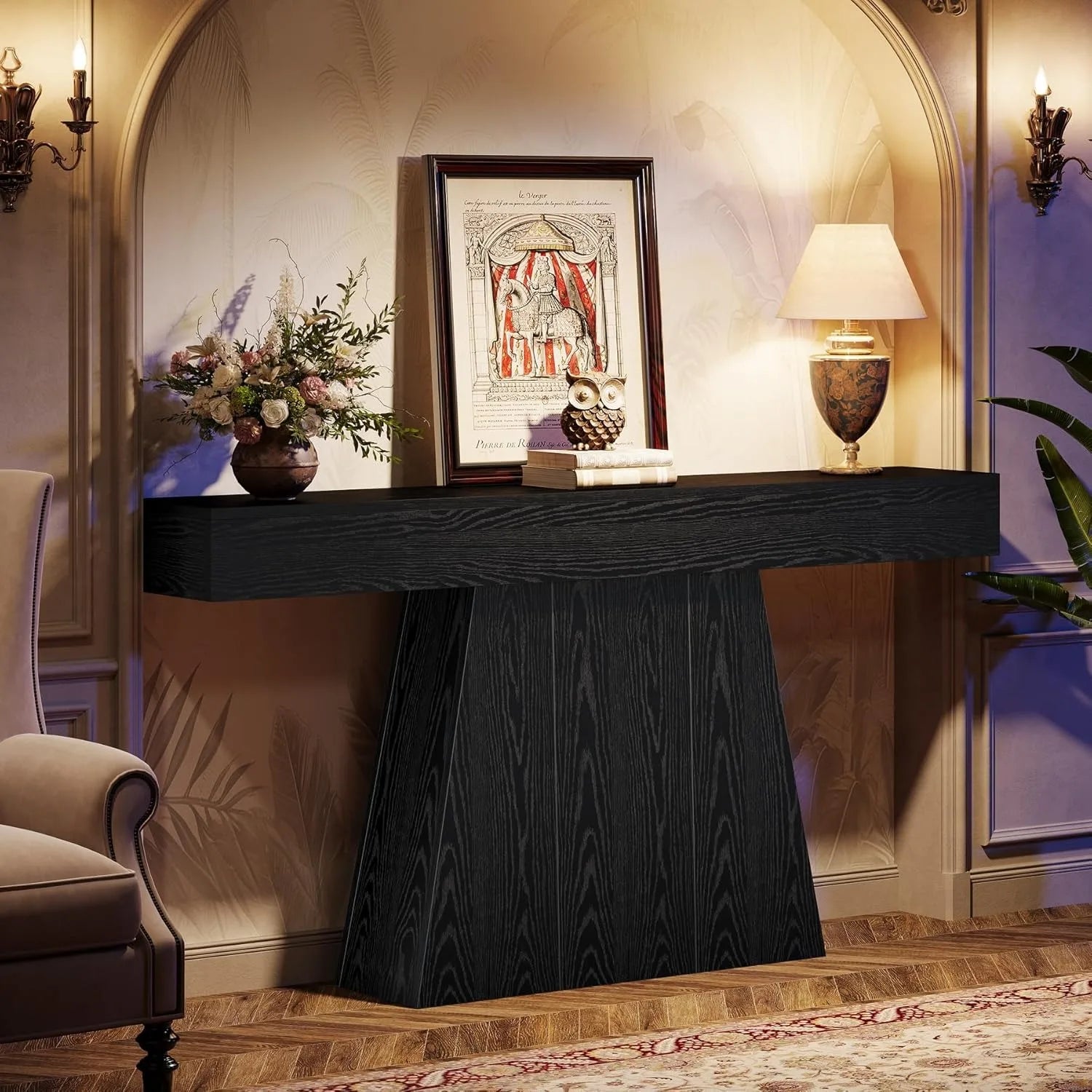 Sculptural Console Table with Tapered Architectural Base