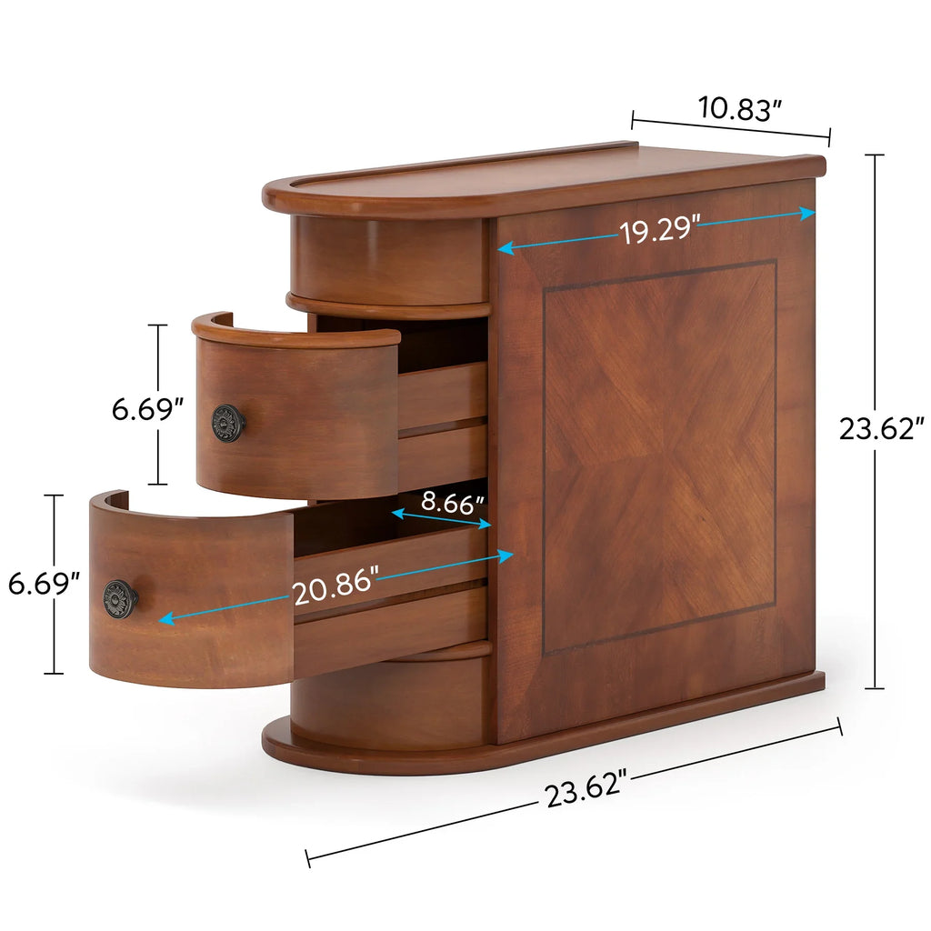 Wooden step stool with dimensions labeled on a white background