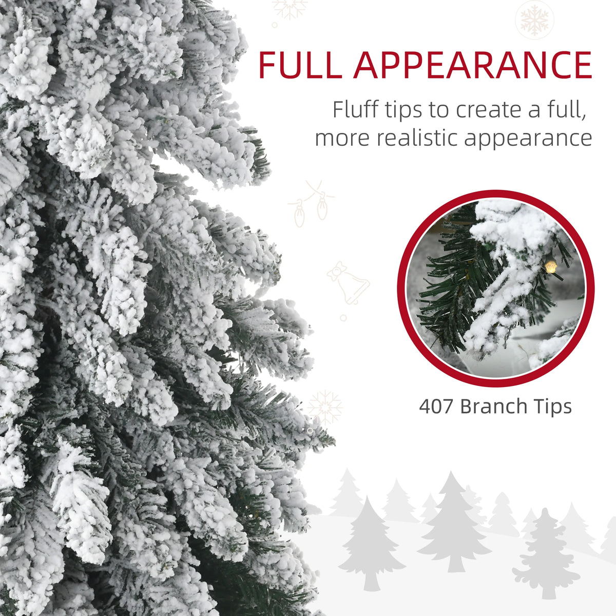 Snowspire branch detail showing 407 snow-flocked branch tips