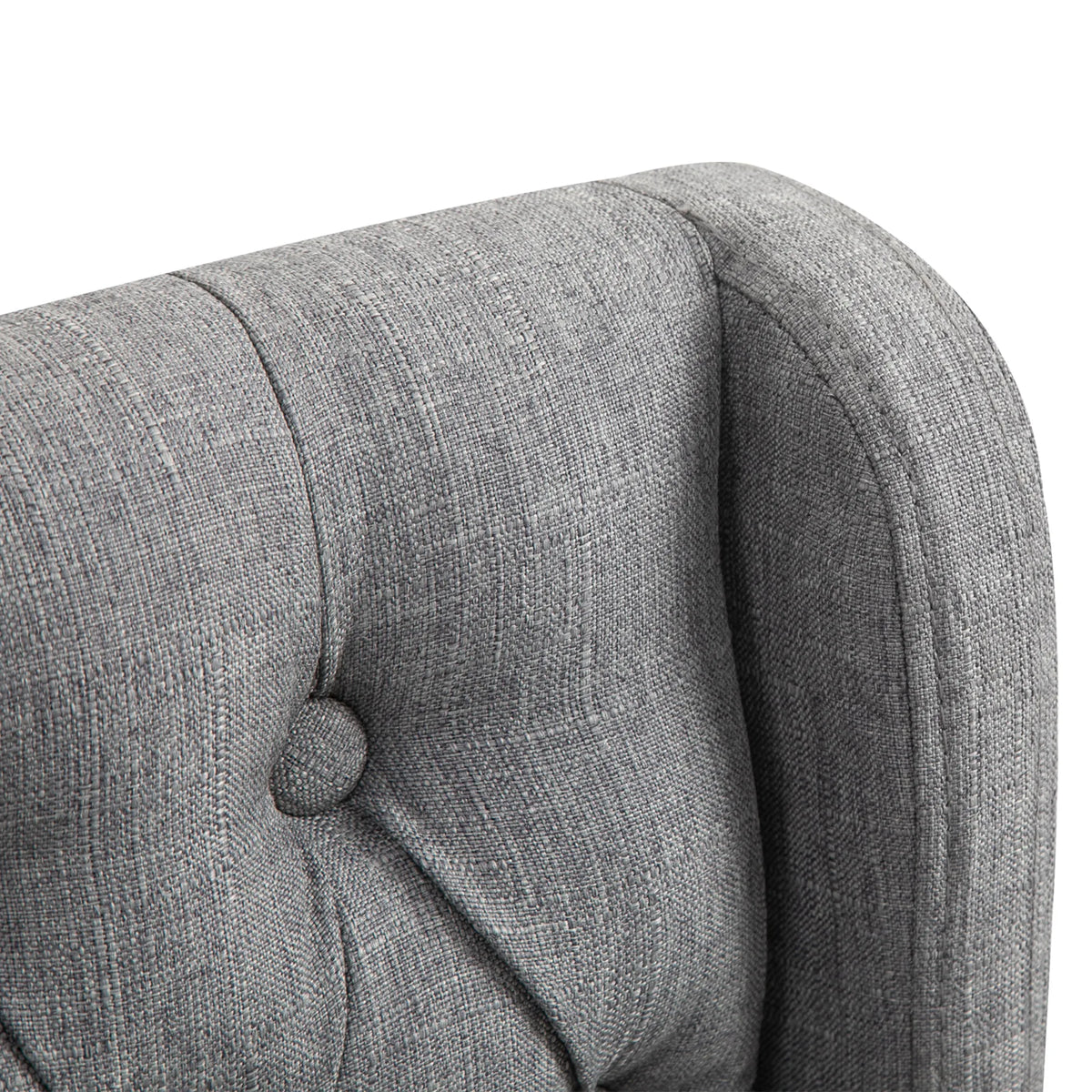 Tuftora matching gray counter stools with button tufting and fixed-height wood frames