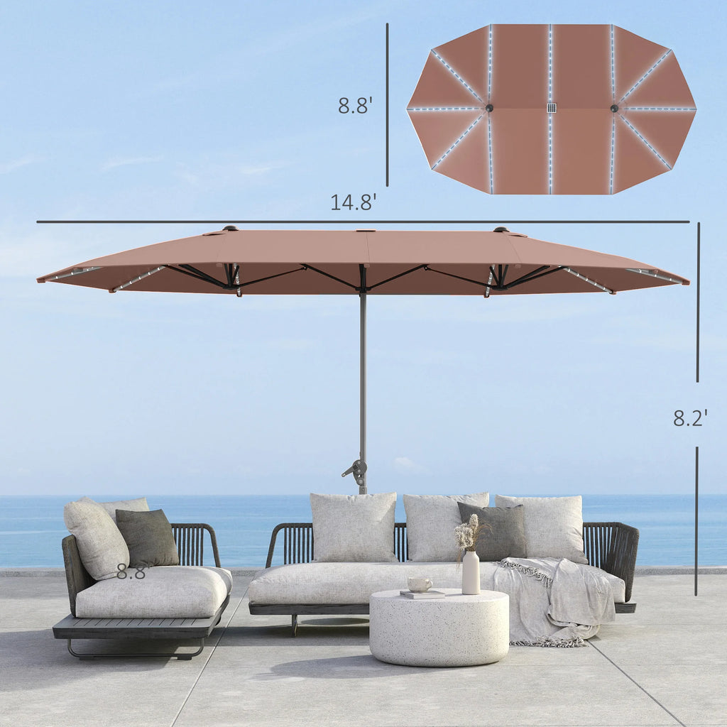 Serenvale 15' Solar LED Double-Sided Patio Umbrella – Tan