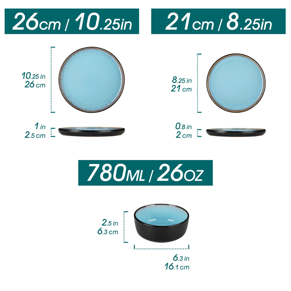 Measurement chart comparing two sizes of bowls with dimensions and volume indicated.