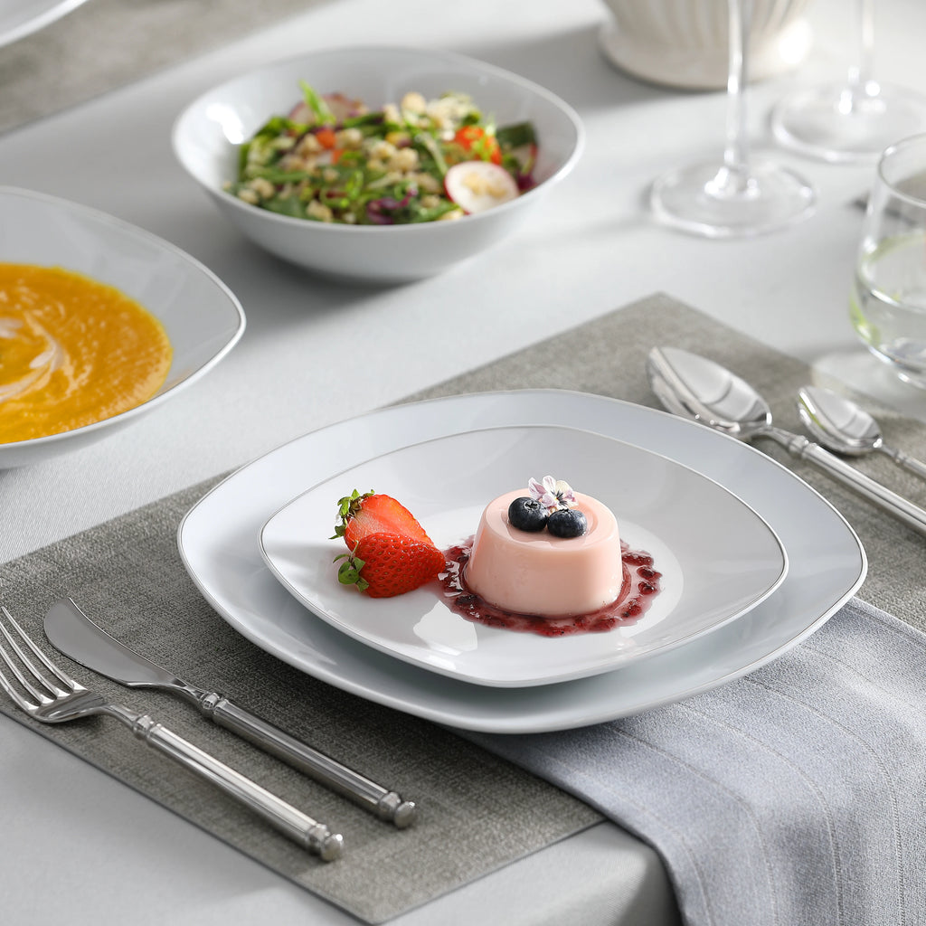 MALACASA Elisa Silver Trim Dinnerware