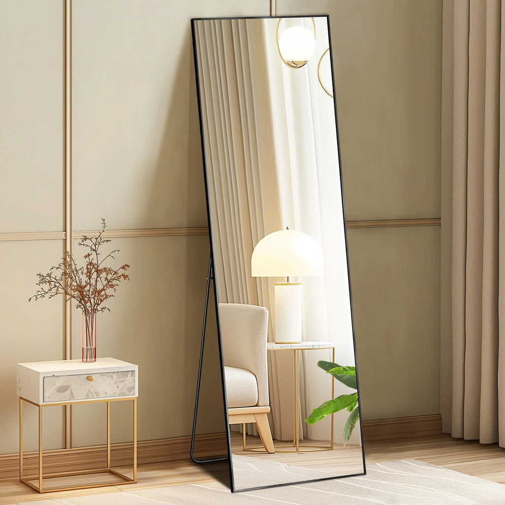 Sageecho arched full-length floor mirror with Black frame and folding stand