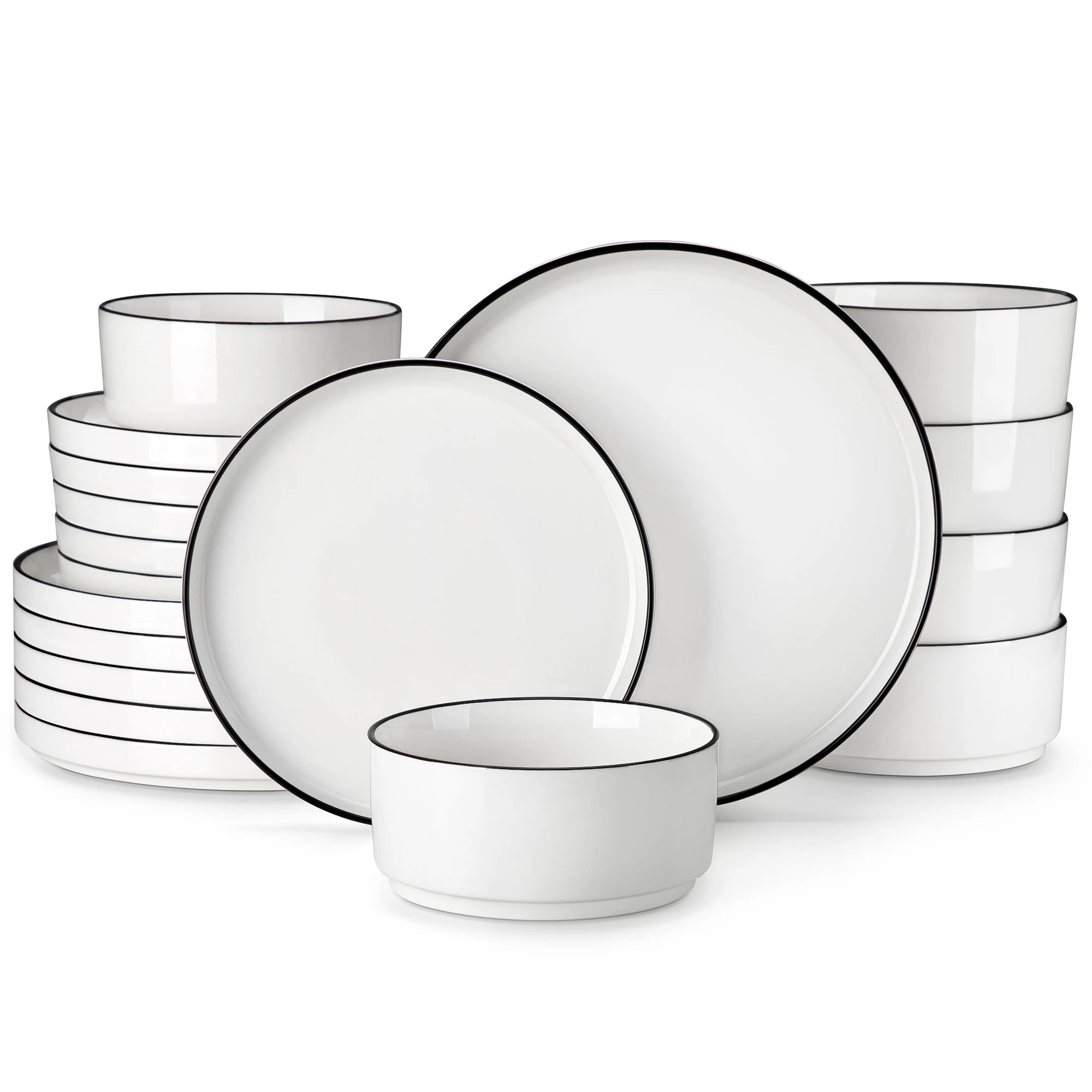 MALACASA Luna Series Ceramic Dinnerware Set - White or Black Rim