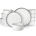 Load image into Gallery viewer, MALACASA Luna Series Ceramic Dinnerware Set - White or Black Rim
