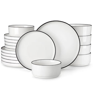 MALACASA Luna Series Ceramic Dinnerware Set - White or Black Rim
