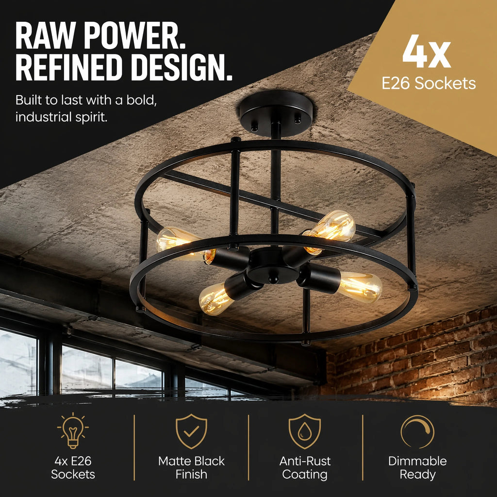 Trelmere Four-Light Cage Ceiling Light