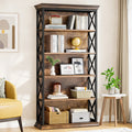 Wooden bookshelf with decorative items in a room setting