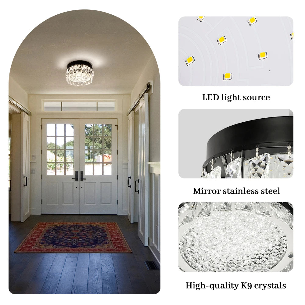 Glacielle: Close-up details of the LED light source, black mounting rim and faceted underside