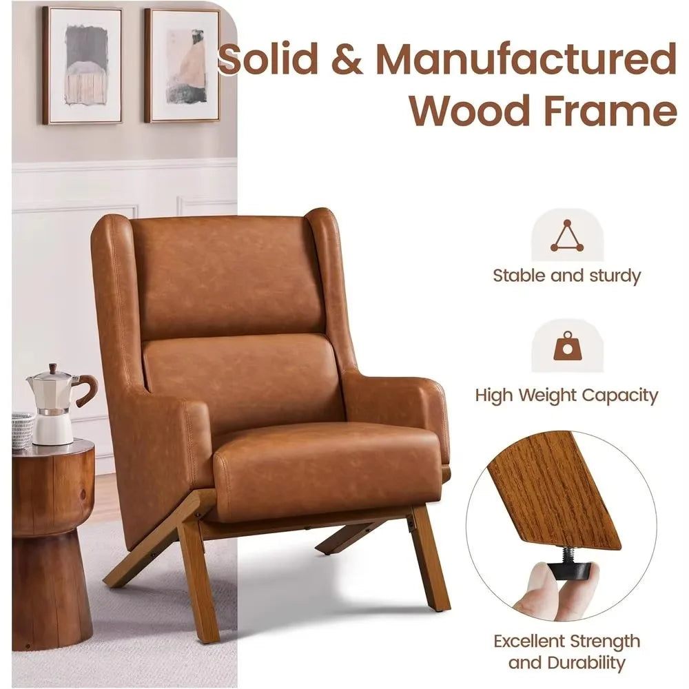 Brondelle wingback armchair with solid-and-manufactured-wood frame details