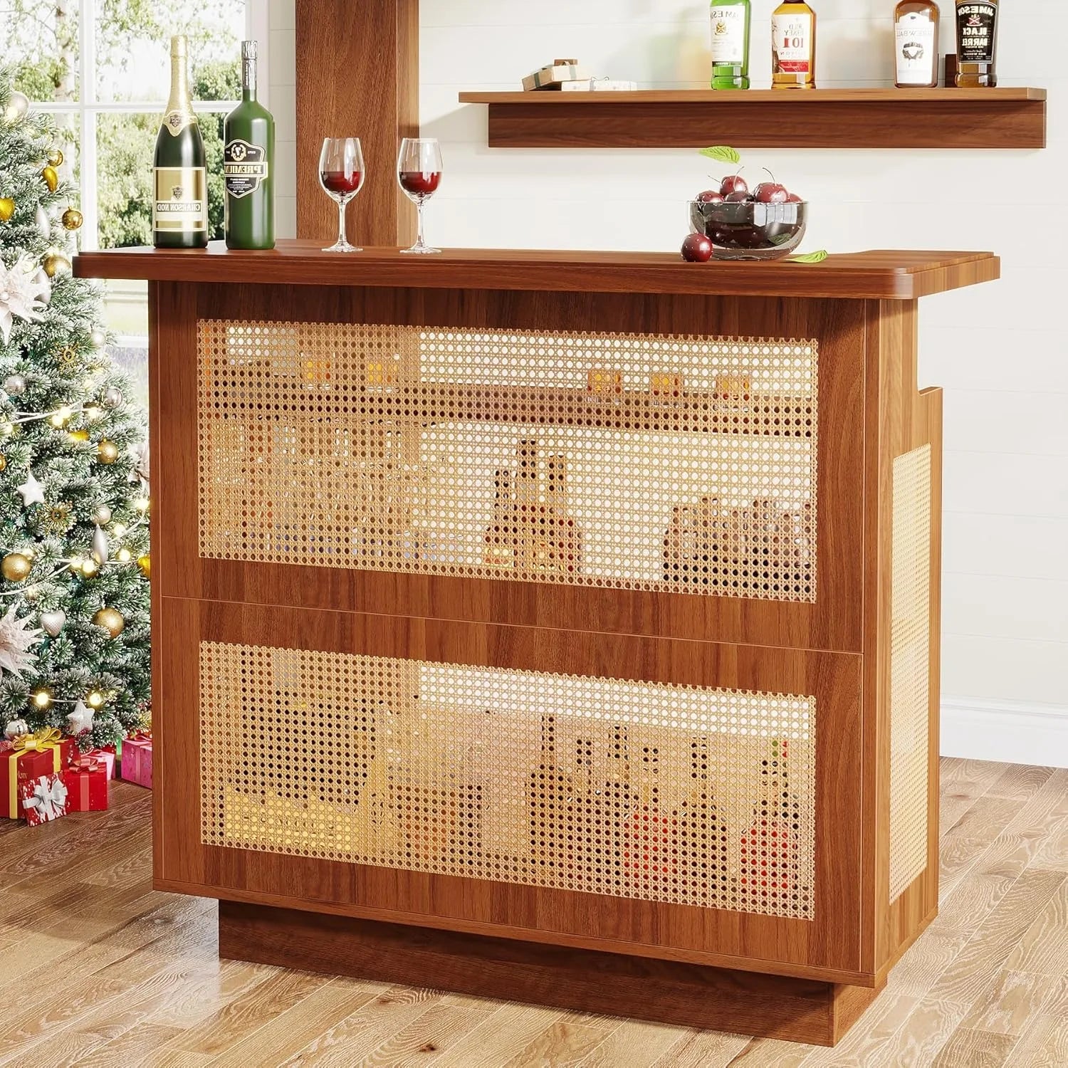 Rattan Haven Farmhouse Bar Cabinet