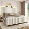 Veltrenne Beige Queen platform bed variant with LED accent lighting