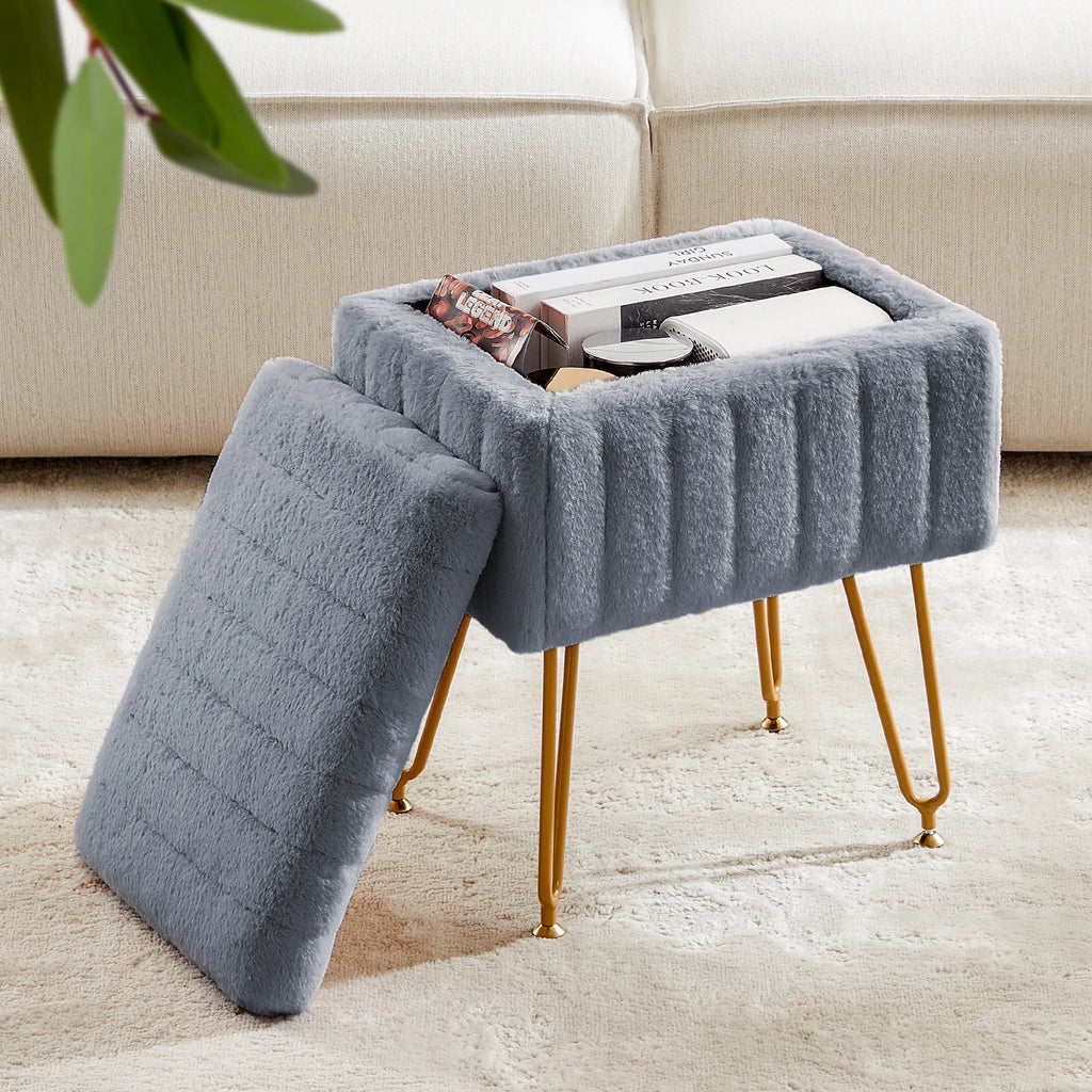 Museecho Faux-Fur Storage Ottoman