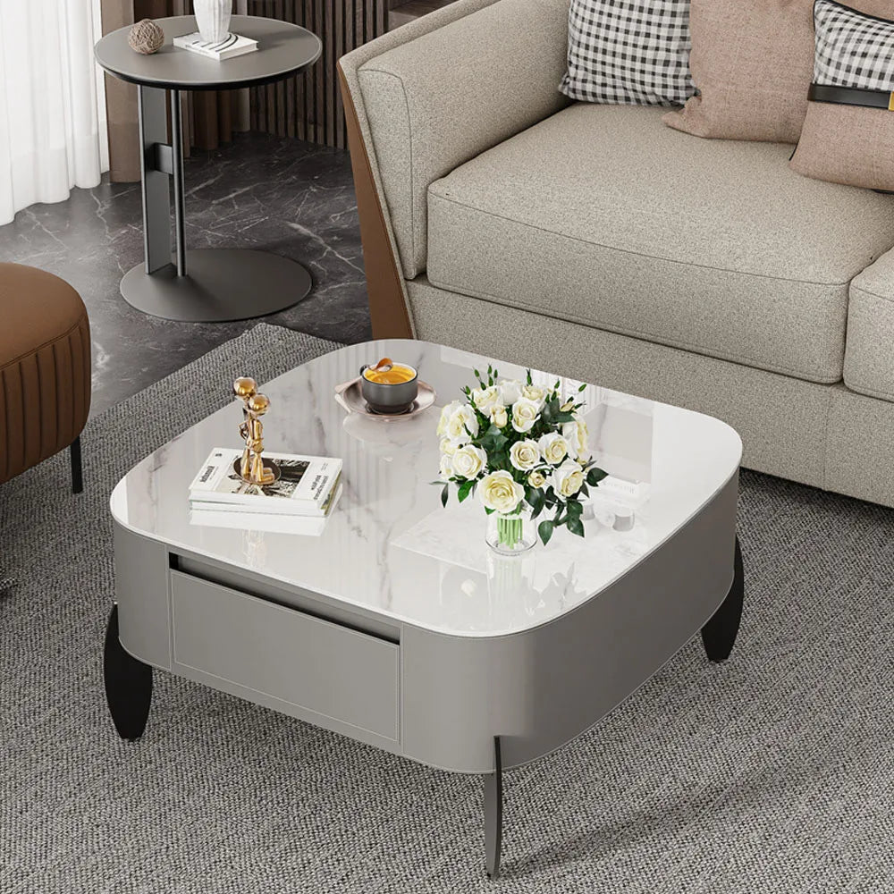 Cinderloom gray coffee-table variant with white veined top and black metal legs